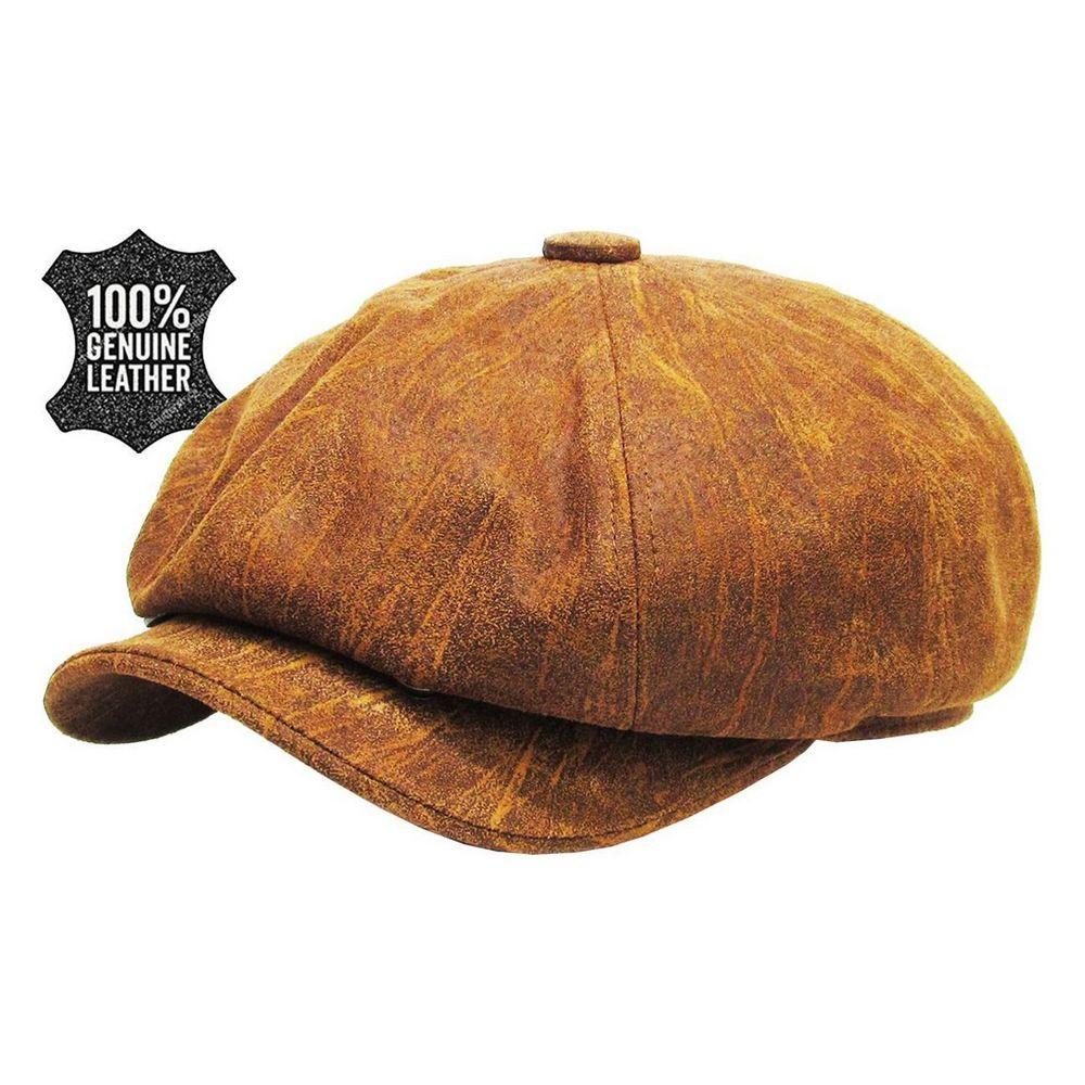 Lysebrun Læder Newsboy Sixpence - Flat Cap fra Kim & Bae Classic Headwear hos The Prince Webshop