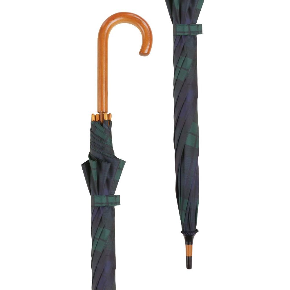 Black Watch Tartan Crook Umbrella - Paraply i Grøn Tartan - Paraply fra Charles Buyers & Co Ltd hos The Prince Webshop