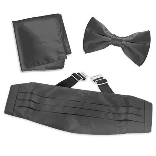 Cummerbund Sæt med Butterfly og Pocket Square - Satin - Antracit - Skærf Sæt fra Design by Licht hos The Prince Webshop