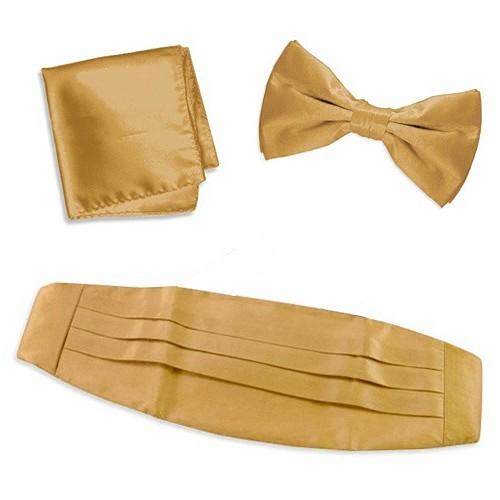 Cummerbund Sæt med Butterfly og Pocket Square - Satin - Guld - Skærf Sæt fra Design by Licht hos The Prince Webshop