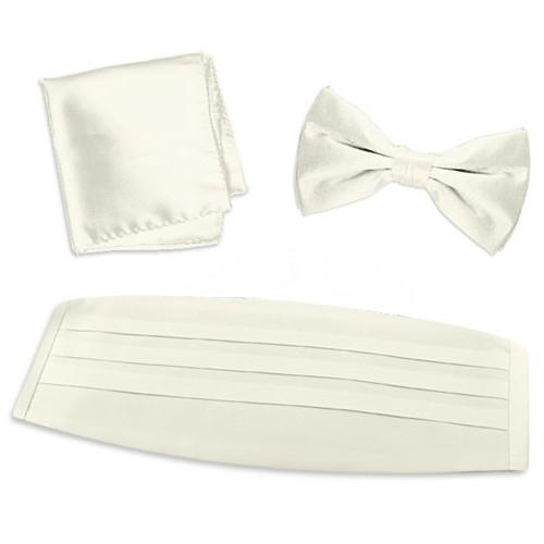 Cummerbund Sæt med Butterfly og Pocket Square - Satin - Hvid - Skærf Sæt fra Design by Licht hos The Prince Webshop