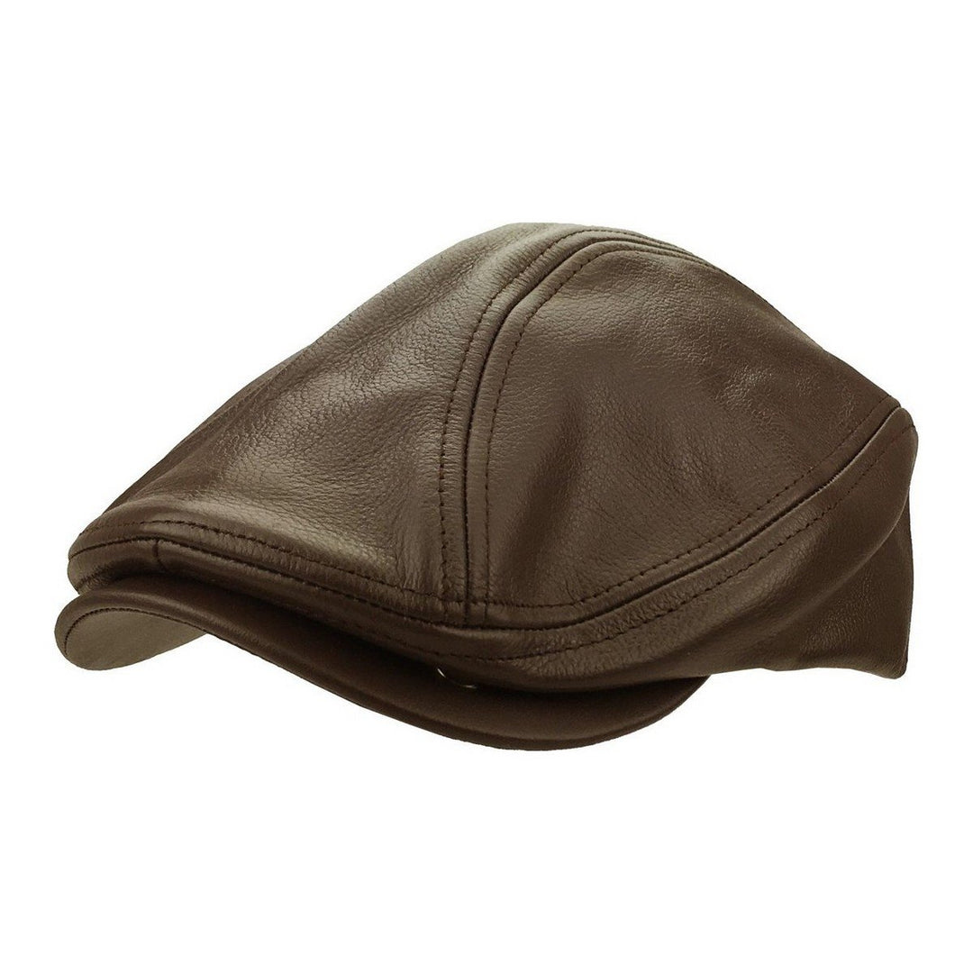 Brun Læder Sixpence Flat Cap - Flat Cap fra Ethos hos The Prince Webshop