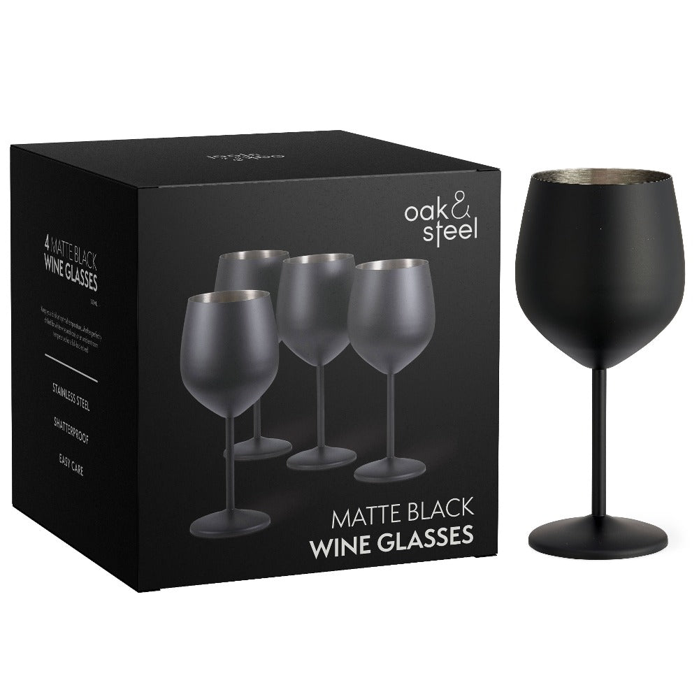 4 Matte Black Wine Glasses -  fra Oak & Steel hos The Prince Webshop