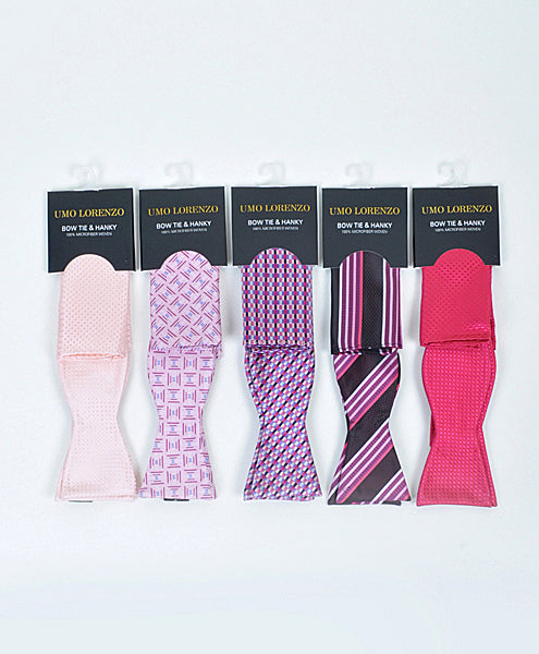Selvbinder Butterfly og Lommeklud - Stripes of Pink - Butterfly & Lommeklud Sæt fra Umo Lorenzo hos The Prince Webshop