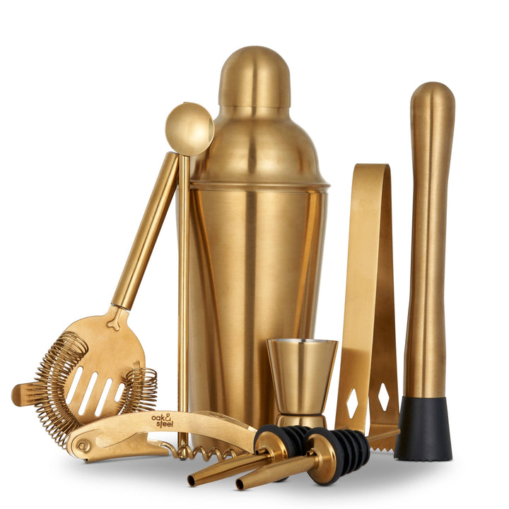 Oak & Steel - 10 Pcs Gold Cocktail Set - Bartender Gear fra Oak & Steel hos The Prince Webshop