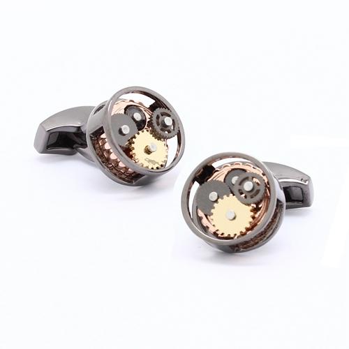 GEARS Steampunk Cufflinks - Round - Dark Silver - Manchetknapper fra Steampunk Cufflinks hos The Prince Webshop