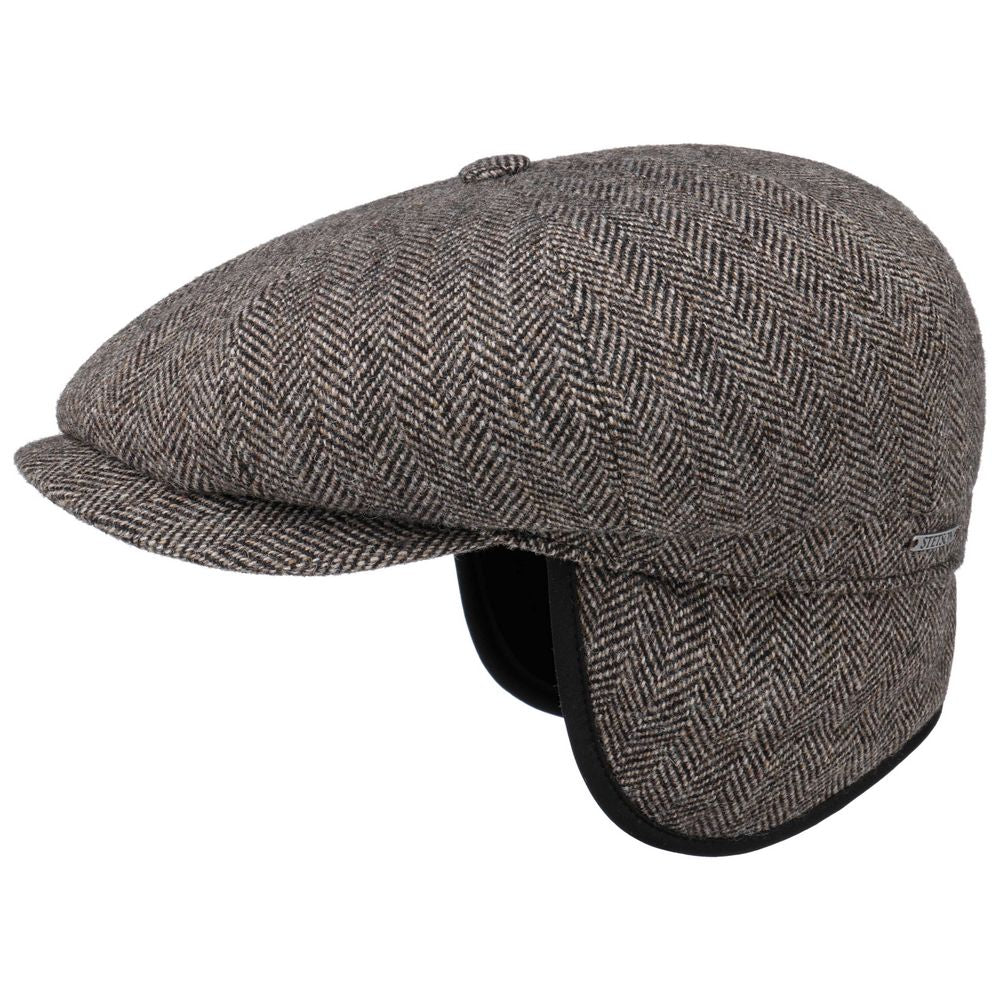 Stetson Hatteras Mørkegrå Ulden Sixpence Flat Cap med Øreflapper - Flat Cap fra Stetson hos The Prince Webshop