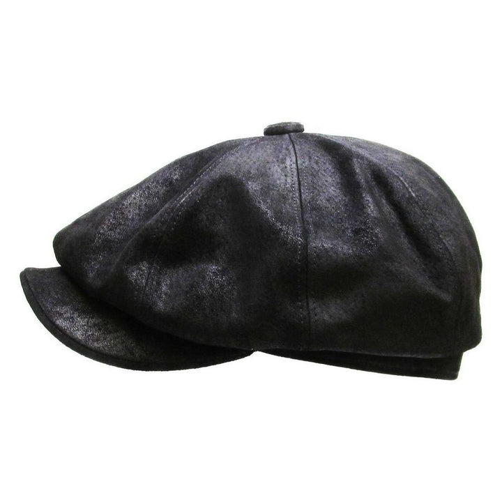 Sort Læder Newsboy Sixpence - Flat Cap fra Kim & Bae Classic Headwear hos The Prince Webshop