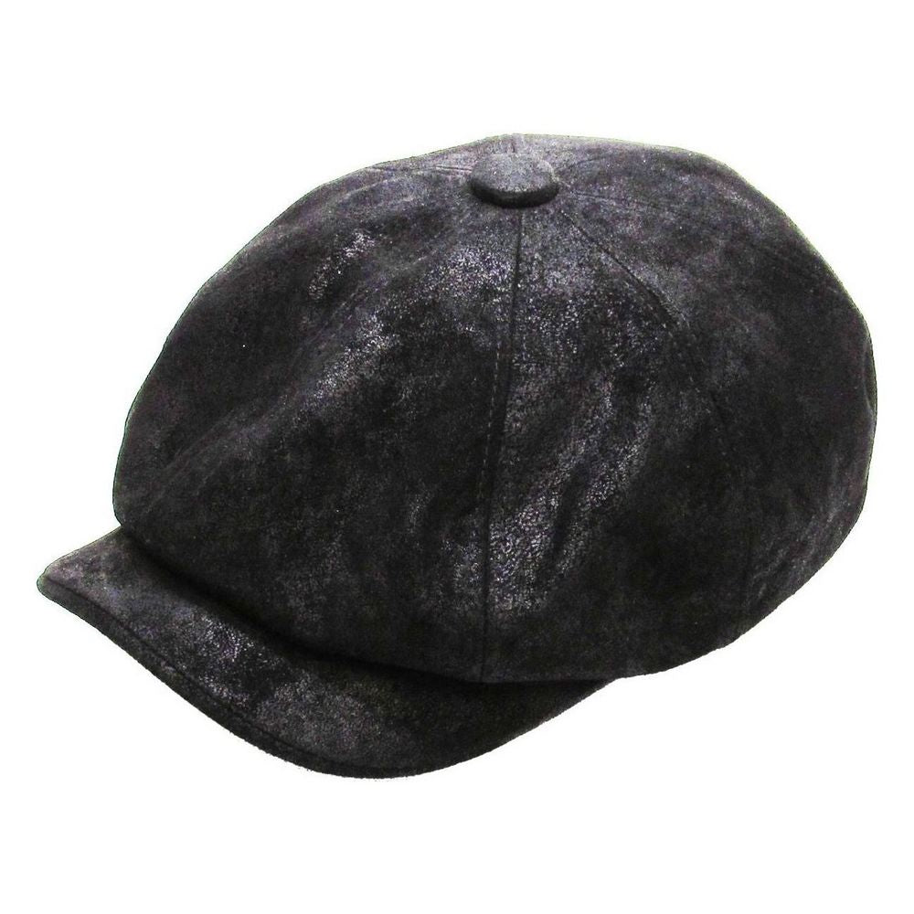 Sort Læder Newsboy Sixpence - Flat Cap fra Kim & Bae Classic Headwear hos The Prince Webshop