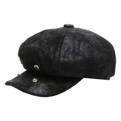 Sort Læder Newsboy Sixpence - Flat Cap fra Kim & Bae Classic Headwear hos The Prince Webshop