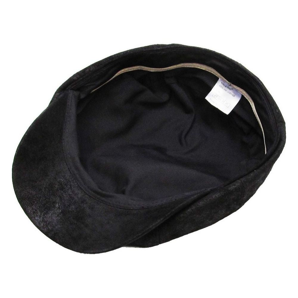 Sort Læder Newsboy Sixpence - Flat Cap fra Kim & Bae Classic Headwear hos The Prince Webshop