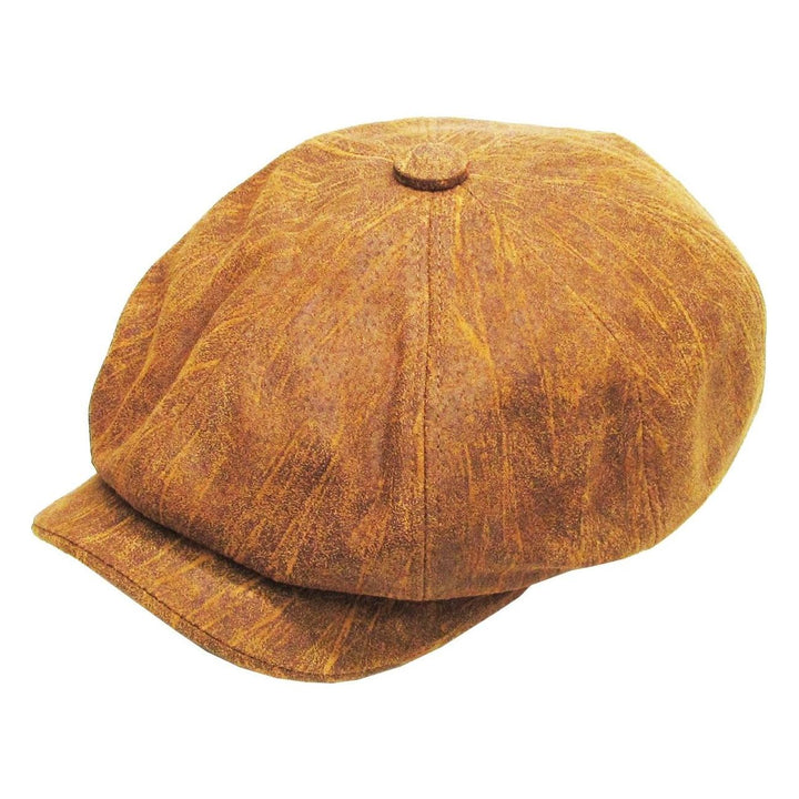 Lysebrun Læder Newsboy Sixpence - Flat Cap fra Kim & Bae Classic Headwear hos The Prince Webshop