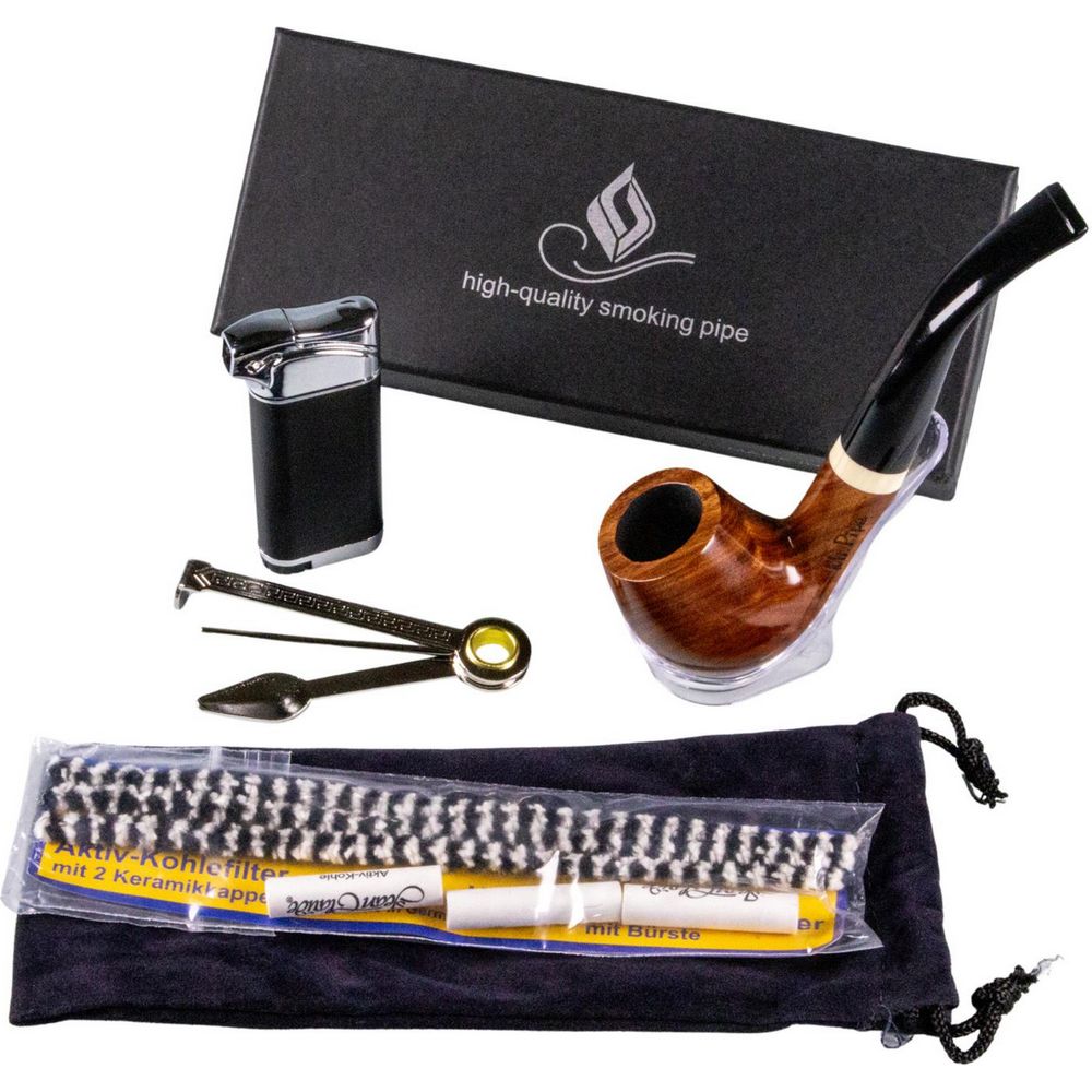 Mr. Pipe Pibe Sæt med Natur Redwood Bøjet Pibe - Pibe fra Mr. Pipe hos The Prince Webshop