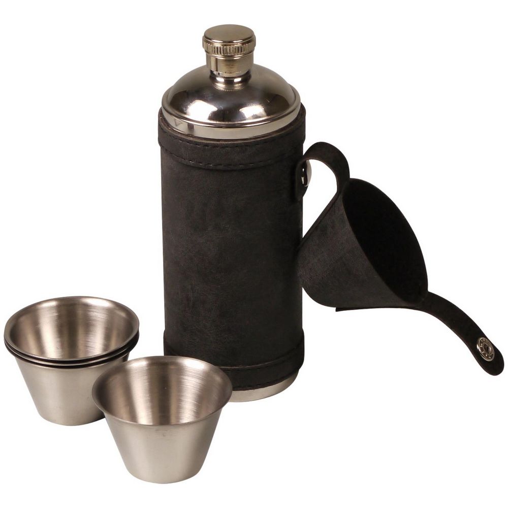 Termo Lommelærke i Rustfrit Stål - 24 cl - Sort m/4 Glas - Lommelærke fra Gentlemens Depot hos The Prince Webshop